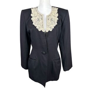 Vintage Tina Hagen Womens Size Large Black‎ Lace Ribbon Blazer